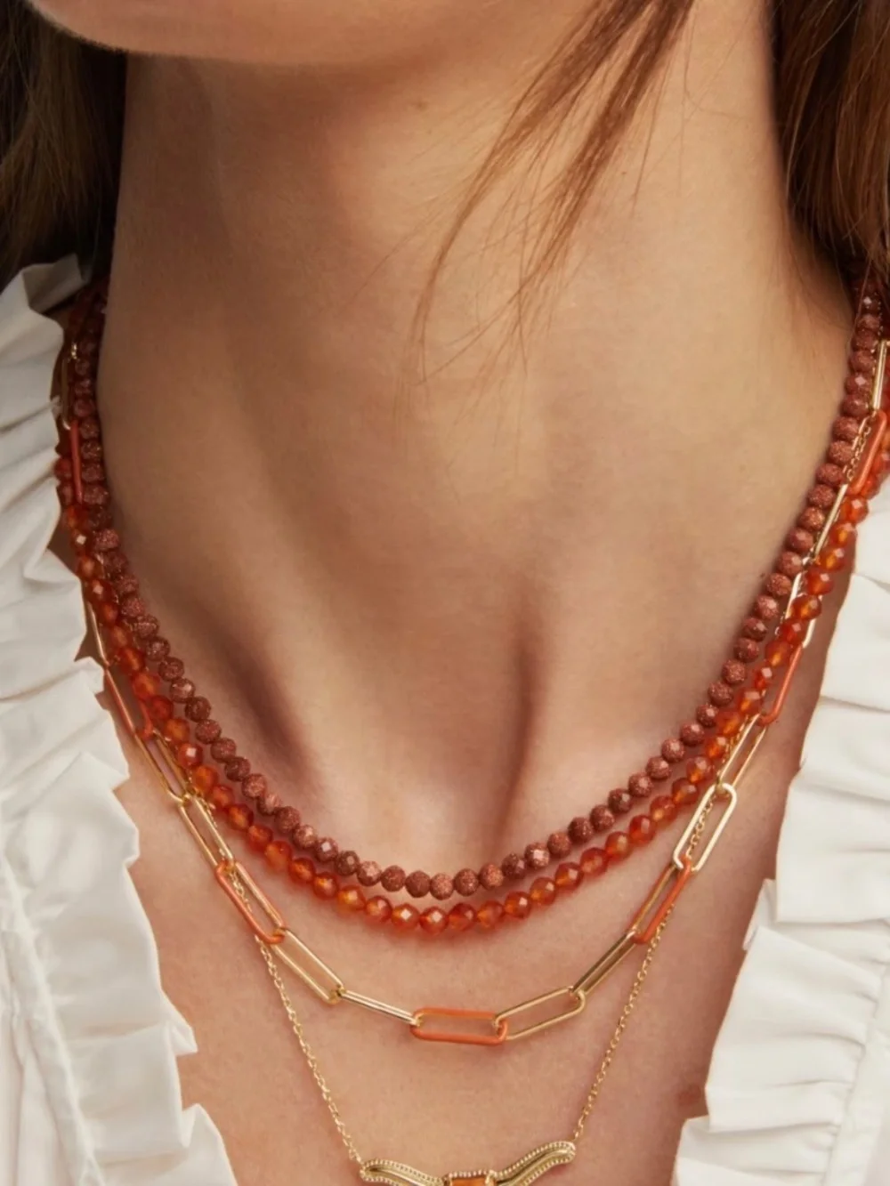 Kendra Scott Emery Gold Beaded Strand Necklace in Gold Orange Agate - Picture 4 of 5